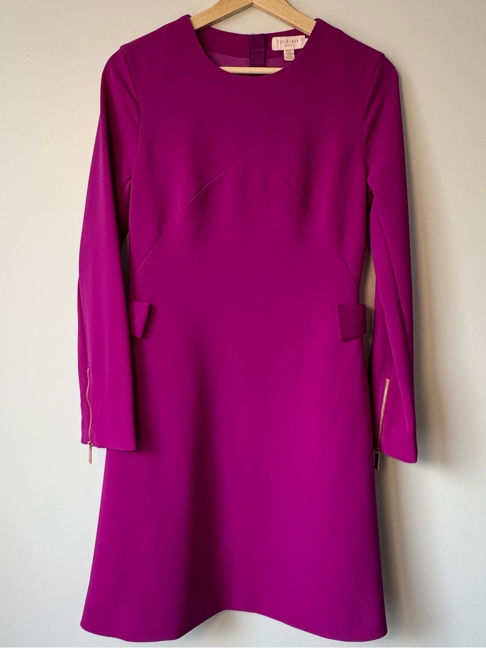 Ted Baker Emorly Fuchsia Side Bow Long Sleeve Dress Purple Mini Size 1